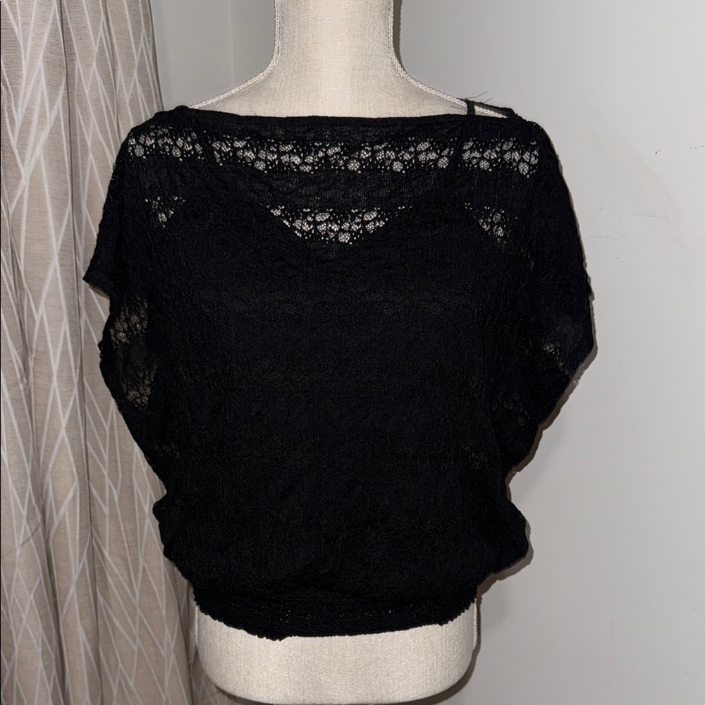 Black Lace Knit Top